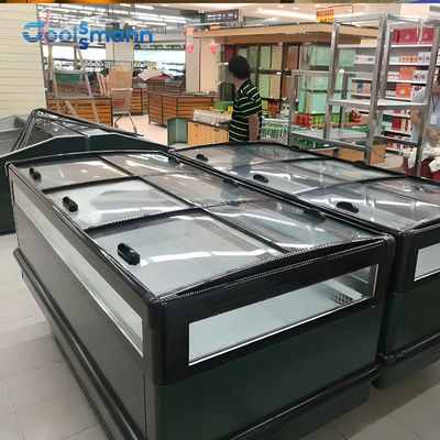 Horizontal Supermarket Island Freezer Refrigerated Display Cabinet Cooler